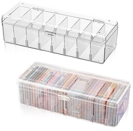 TFLPUO 2 Stück Karteikartenbox, Transparente Kartenbox Aufbewahrungsbox Karteikasten mit Abnehmbaren Trennbretter & Deckel für zu 700 Karten Lernkarten Visitenkarten (24,8 x 10 x 7,5)