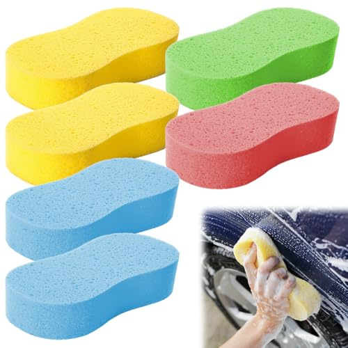 6 Pezzi Spugna Lavaggio Auto, Spugna Auto Lavaggio, Multiuso Sponge per Auto, Spugna per Pulizia Auto, Sponge Antigraffio per Autolavaggio, Cucina e Casa