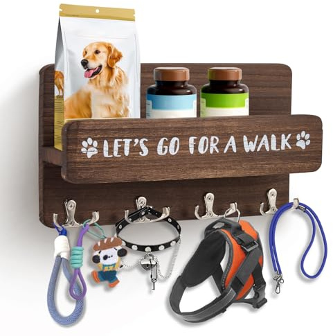 Hundegarderobe mit Ablage, Wandhaken für Hundeleine Wandhalterung für Hölzerne Hundeleinen zum Organisieren von Leinen und Zubehör für Flur, Eingangsbereich