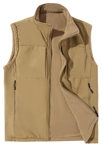 AIEOE Herren Weste Winter 2-in-1 Fleeceweste Sport Wendeweste Softshellweste Ärmellose Jacke Khaki Herstellergröße XL/EU Größe M