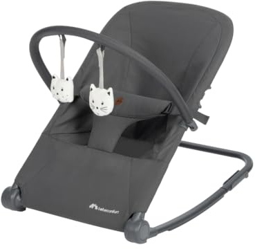 Bebeconfort Aster, Hamaca Bebé, 0–2 años, Ligera (2,7 kg), Portátil, Ultracompacto Plegable, Respaldo Regulable, Arco de Juguetes Extraíble, Arnés de 3 puntos, Modo Fijo, Mineral Graphite