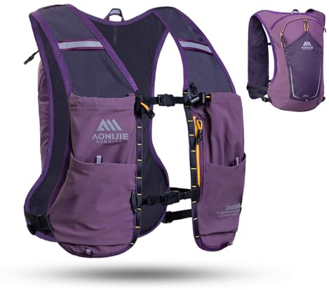 AONIJIE Running Hydration Vest for Men & Women, 8L Hydration Backpack, Multiple Pocket Designs for Water Bottles/Bladders, Lightweight Breathable for Hiking, Climbing, Marathon & Cycling - Purple