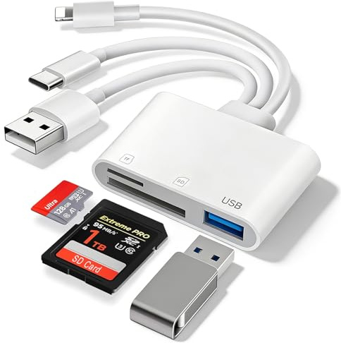 Ticenpe SD-kortläsare USB-A USB-C Lightning till SD Micro SD USB-kortläsare, OTG-adapter minneskortläsare för SD/Micro SD/USB, SD-kortadapter för iPhone iPad-serien, Android/Windows/MacOS
