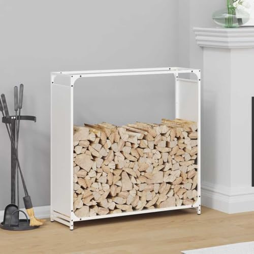 Frdhee Scaffale per legna da ardere, per esterni, in acciaio laminato a freddo, per giardino, camino, cortile, 90 x 28 x 90 cm, colore: bianco