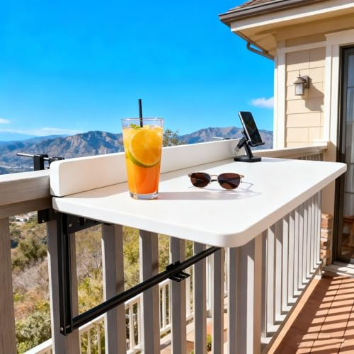 Klappbarer Balkon-Hängetisch 80 100 120cm Balkongeländer wetterfest Tischplatte Platzsparender Beistelltisch Für Den Außenbereich Klappbarer Wand-Klapptisch für Balkon Garten(White,80x40cm)