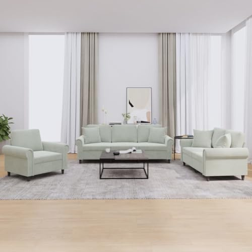 Fangmaliuyun 3-TLG. Samt-Sofagarnitur Grau 212 x 77 x 80 cm für Living Room, Jugendzimmer & Büro Relax-Sessel Zweisitzer & Dreisitzer mit dicken Kissen