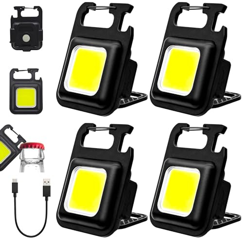 TaimeiMao Mini linterna LED 4 piezas COB llavero linterna 3 modos de luz 500 lúmenes recargable luces de inspección con abrebotellas, imán y clip para camping, senderismo