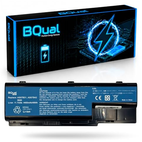Batterie pour Ordinateur Portable BQual AS07B31 AS07B41 AS07B51 Compatible avec Acer Aspire 5520, 5920, 5920G et 6920-11,1 V, 4400 mAh / 49 Wh, Li-ION, Noire.
