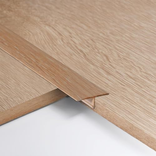 6 pièces de plinthes en T en aluminium de 3,3 cm avec fond plat, profil de transition, seuil de porte, séparateur de sol, bande de recouvrement pour sols, 0,9 m Beige chêne