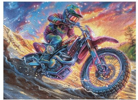 Creativo Piloto de Motocross Montaña Moto de Cross Aventura Salvaje Puzzle 500 Piezas para Adultos Divertido Cautivador Y Relajante Pasatiempos Y Ocio 500 PCS（52×38cm）