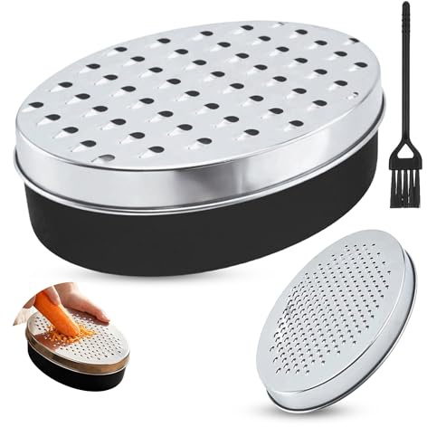 EVOKK Box Cheese Grater with Container, Brush & Lid – Kitchen Grater with 2 Interchangeable Blades (Fine & Coarse), Stainless Steel Vegetable & Cheese Shredder (Black, Pack of 2)