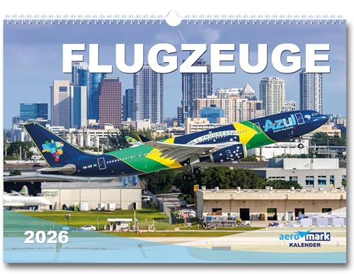 Calendario aereo 2026 da parete in formato DIN A3, calendario aereo per aeroplani di Airbus e Boeing come regalo di Natale o di compleanno