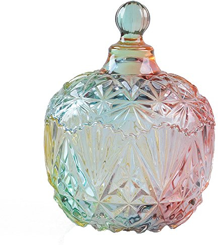 LONGWIN Sucrier rond en verre - Bol à bonbon - Pot de rangement en cristal (hauteur : 13 cm)