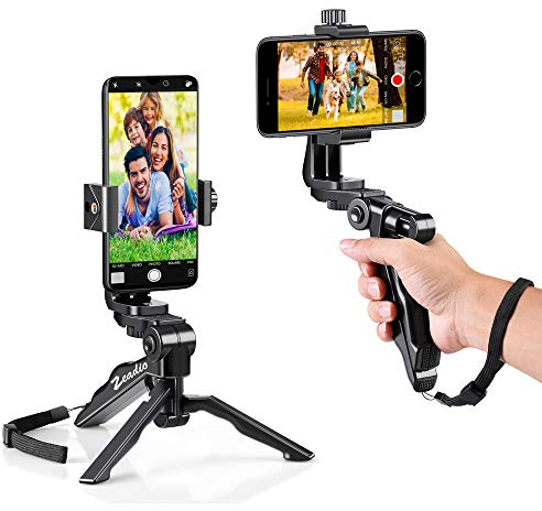 Zeadio smartphone stabilizzatore e treppiede Combo, supporto di 360 gradi rotazione + treppiede portatile multifunzionale per Tutti gli smartphone Iphone e Android