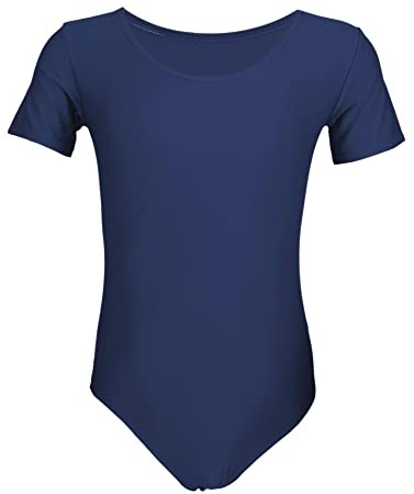 Aquarti Justaucorps de Danse à Manches Courtes de Gymnastique et Ballet pour Filles, Bleu Foncé, 128