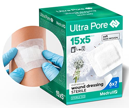 Medrull Wundverband Steril 6x7 cm 75 Stück Einzeln verpackt Ultra Pore SOFT Wundpflaster Starke Klebekraft - Schützt bei Schnittwunden Kratzern