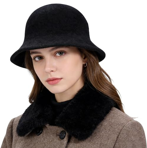 ITODA Bonnet Hiver en Laines Chapeau Chaud Chapeau de Pêcheur Bonnet Melon Casquette de Bassin Petit Visière Coupe-Vent Protection Tête/Visage Pliable Confortable Elégant pour Femmes Filles