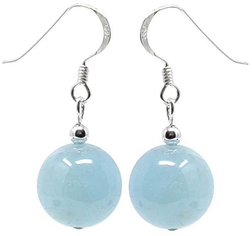 Ohrringe Ohrhänger aus Aquamarin Edelstein Kugel Ã˜12mm hell-blau-grün 925 Silber