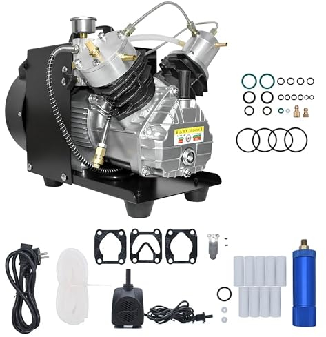 TUXING Compressore d'aria Pcp 4500Psi, compressore d'aria per bombole da sub, compressore d'aria ad alta pressione mini-doppio cilindro per riempimento di bombole da paintball/scuba 220V (TXEDM041)