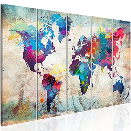 B&D XXL Acrylglasbild Weltkarte 150x60 cm 5 Teilig Wandbild auf Acryl Glasbilder Kunstdruck Moderne Acrylglas Platte Wanddekoration Geschenke Heimdekoration Glasbild Abstrakt bunt Landkarte Reise