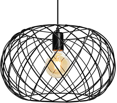 Wire Cage Globe Pendant Light Black Metal Retro Industrial Ceiling Lamp Shade M0183F with 4w G95 LED
