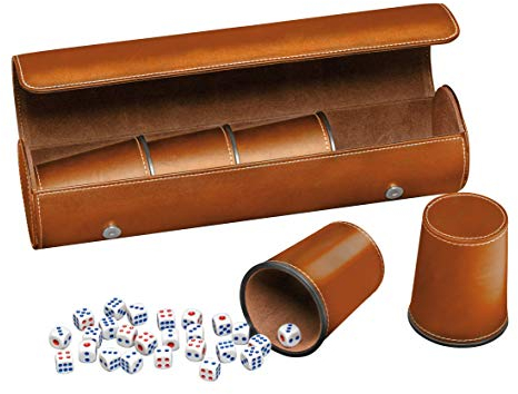 Philos 7996 - Würfelbecher, 5er Set mit Hülle, braun, inkl. 25 Würfel