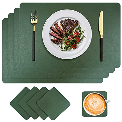 CLTPY Platzsets Abwaschbar 4er Set, 45x30cm Abwischbar Lederoptik Platzset und Untersetzer, Armeegrün Wasserdicht Tischsets Abwaschbar, Platzdeckchen Tischset für Hause Küche Restaurant und Hotel
