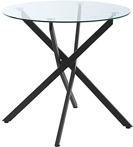 HOMCOM Mesa de Comedor Redonda con Cristal Templado Ø80x75 cm Negro