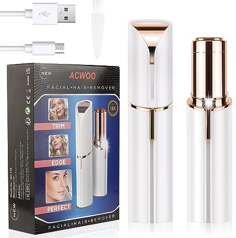 ACWOO Facial Hair Remover for Women, Painless Face Hair Trimmer, Rechargeable Mini Epilator Lady Shaver Portable Electric Razor for Lips Face Body Built-in LED Light