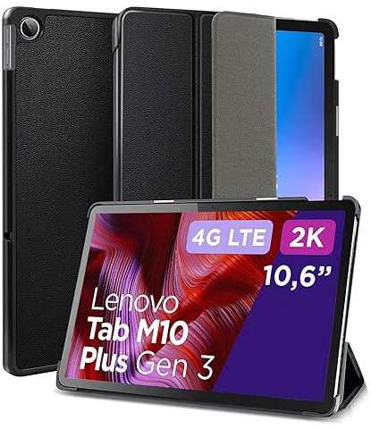 DLveer Custodia Cover per Lenovo Tab M10 Plus (3rd Gen) 10.6 TB-125FU, Ultra Sottile Flip Stand con Funzione Auto Sleep/Wake, Tavoletta, Nero