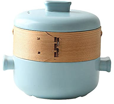 SHALOLY Cacerola Japonesa con vaporera, Olla de cerámica para cocinar Cacerola para cocinar al Vapor, Olla de Barro para cocinar para cenas, Banquetes y Fiestas, Blanco, 2,5 l (Azul 4 l)