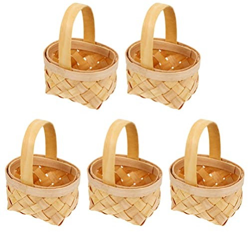 DOITOOL Mini Woven Baskets with Handles 5pcs Miniature Flower Basket Rustic Hanging Wedding Decor Mini Hamper Baskets Playset Mini Scene Props for Dollhouse Farmhouse Decor