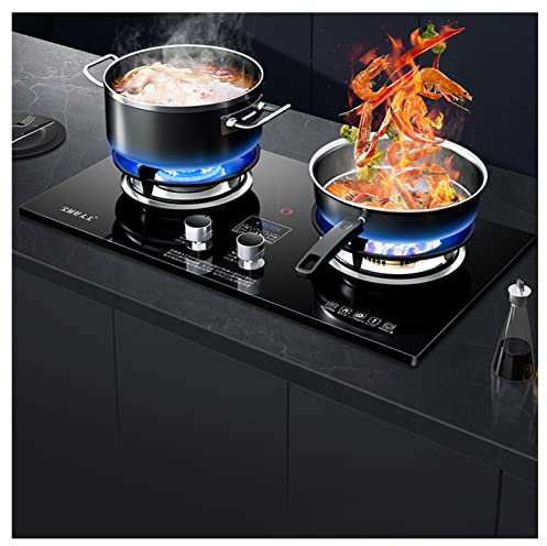 Cuisinière À Gaz, Plan De Travail En Verre Trempé 4,5-5,2 KW 2 Brûleurs, Dessus De Table Et Cuisinière À Gaz Intégrée À Deux Installations, Brûleur GPL/GN Uniquement (Size : NG)