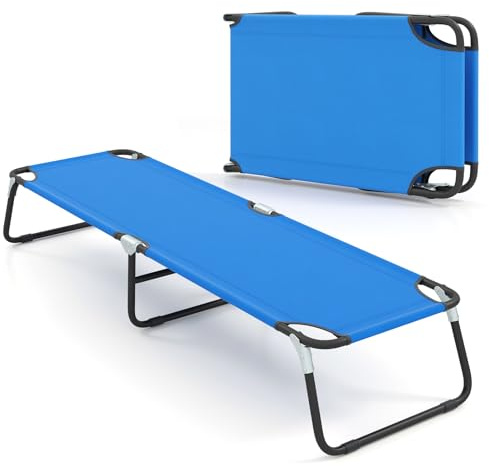 COSTWAY Folding Camping Bed, Outdoor Heavy Duty Sleeping Cot with Non-slip Feet, Portable Single Fold up Military Lounger Bed for Travel Patio Beach Hiking Office, 191 x 56 x 31cm
