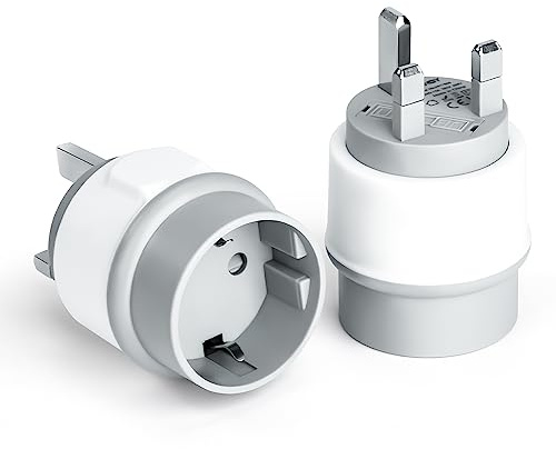 Adaptador Enchufe Ingles a Español Adaptador de Viaje Europa a Reino Unido Adaptador Enchufe UK Tipo E/F a Tipo G para Britanico Irlanda Escocia Blanco 2 Piezas