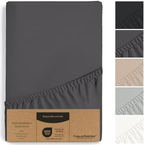 Hausfelder Topper Spannbettlaken 180x200 bis 200x200 cm, Topper Bezug für Boxspringbett bis 15 cm Höhe, Jersey Baumwolle Bettlaken für Topper & Matratze, Anthrazit-Schwarz