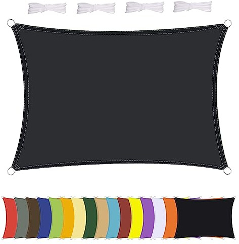MENGH Sonnensegel Wasserdicht Rechteck, wetterbeständig, Premium Polyester, Viele Längen und Breiten Zur Auswahl inkl Befestigungsseile, Rechteckig 1x2m Anthrazit
