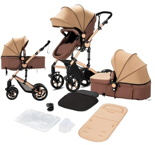 Magic ZC 2 in 1 Baby Stroller, Reversible Newborn Foldable Pram, Infant High Landscape Pushchair, Portable Standard Stroller, Reclining Buggy, Baby Carriage (2US588-Khaki)