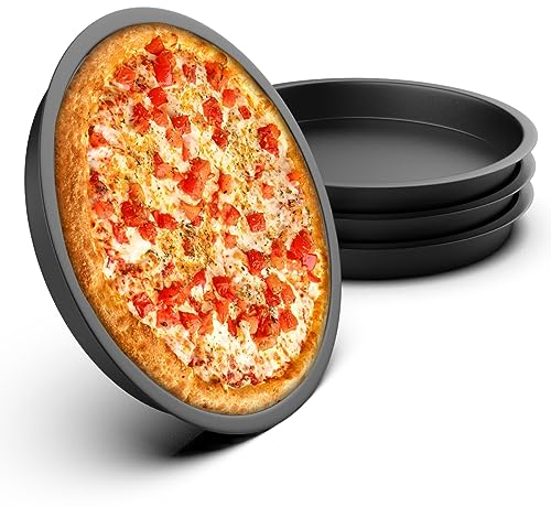 YIDOUJIN Teglia Pizza Diametro 20cm, Set 4 Stampi Pizza Teglie Forma Rotonda Acciaio al Carbonio, con Doppio Strato di Rivestimento Antiaderente