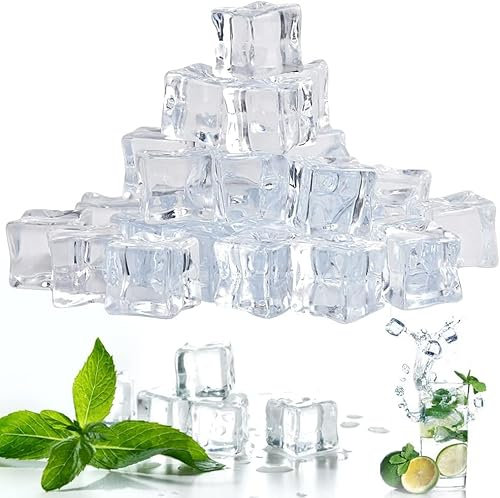 40 Pack Reusable Fake Ice Cubes - Artificial Clear Acrylic Ice Cubes - Fake Diamonds Plastic - Wedding Decor Photography Props Vase Fillers Home Display Decor