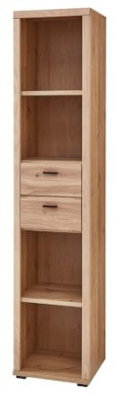 Lomadox Büroschrank Aktenregal mit 4 offenen Fächern, 2 Schubladen, Altesche gebürstert, teilmassiv, B/H/T ca. 44/203/38 cm
