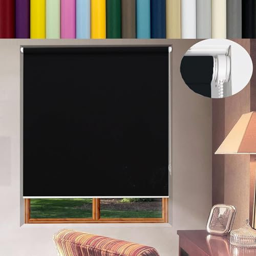 Rollo Klemmfix ohne Bohren 120 x 60 cm Sonnenschutz und Sichtschutz Sonnenschutz Fensterrollo Seitenzugrollo mit Klemmträger, für Fenster und balkontür, Schwarz