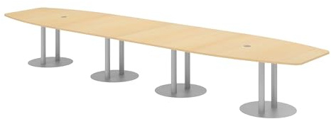bümö Konferenztisch oval 520x130 cm großer Besprechungstisch in Ahorn, Besprechungstisch mit Säulen in Silber, Meetingtisch für 18 Personen, XXL-Tisch für Besprechungsraum & Meeting