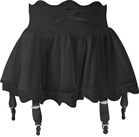 Strapsgürtel Damen Sexy Breit Spitze Strapsen Dessous Set Strumpfband Strapshalter 4 Verstellbaren Straps Strumpfhalter mit Metallclips Strumpfgürtel Garter Belt Große Größen Hüfthalter (Black, XL)