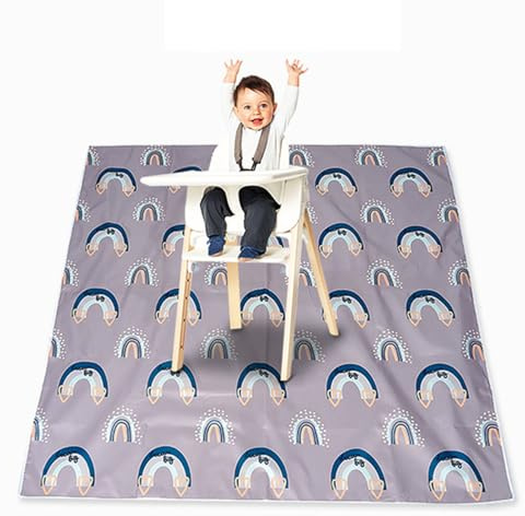 Treer Unterlage für Hochstuhl Baby, Regenbogen Muster Hochstuhl Bodenmatte Wasserdicht Spritzmatte für Hochstuhl, 110x110cm Rutschfest Krabbelmatte Faltbar Bodenschutzmatte (Liebesherz)