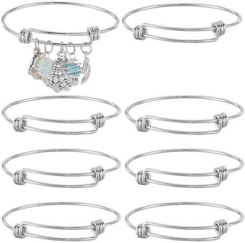 SUNNYCLUE 10 Stück Silberne Erweiterbare Armreif Armbänder Verstellbares DrahtarmBands Aus Edelstahl Motivierendes Blanko Armreif Set Zur Schmuckherstellung 2.17{1} cm DIY Geschenkzubehör Basteln Anfä