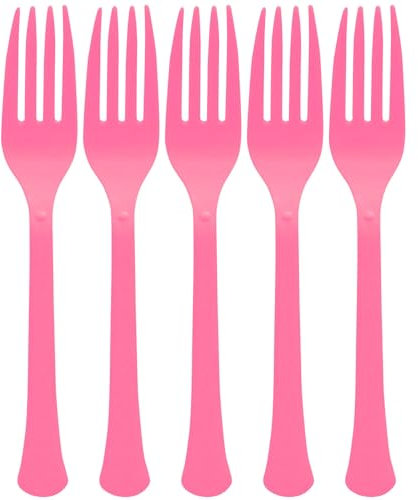 Forchette riutilizzabili in plastica rosa brillante (confezione da 50) – Design durevole e dai colori vivaci, perfette per ogni occasione