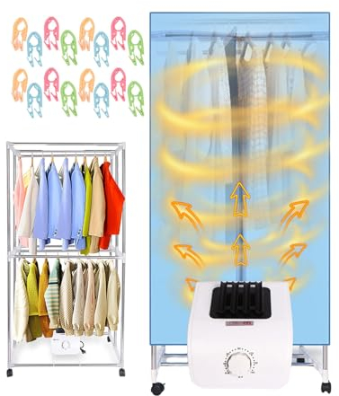 forplubossmmp Secadora De Ropa Eléctrica | Máquina De Planchar A Vapor Plegable con Funda | Máquina para El Cuidado De La Ropa para Secado Y Calefacción | Secadora De Armario De 2 Niveles