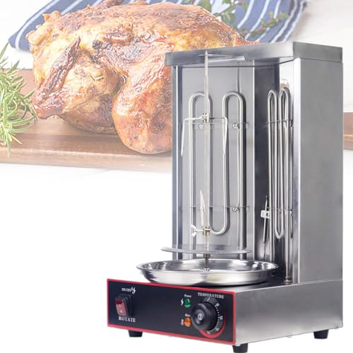 Beachtiful Parrilla Eléctrica Vertical Kebab Gyro Asador Horno Asador de Carne, con 2 Tubos Calefactores, Cuerpo de Acero Inoxidable, para la Cocina del Restaurante Casero,220V