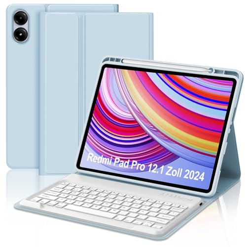 SENGBIRCH Funda Teclado para Redmi Pad Pro 12,1 Pulgada 2024 - Teclado Español Ñ Bluetooth Desmontable, Azul Claro